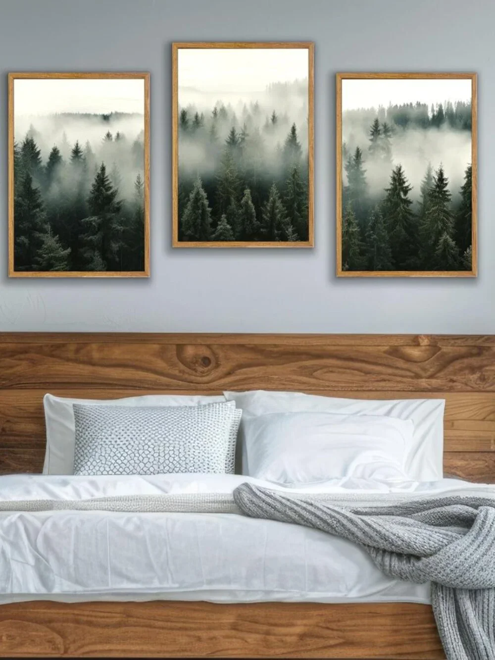 Foggy Forest Framed Wall Art Set of 3, 16x24 Inch Nature Decor for Home